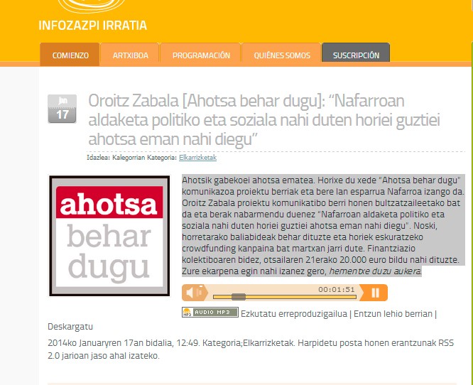 Info 7 Irratia | Oroitz Zabala [Ahotsa behar dugu]: “Nafarroan aldaketa politiko eta soziala nahi duten horiei guztiei ahotsa eman nahi diegu”